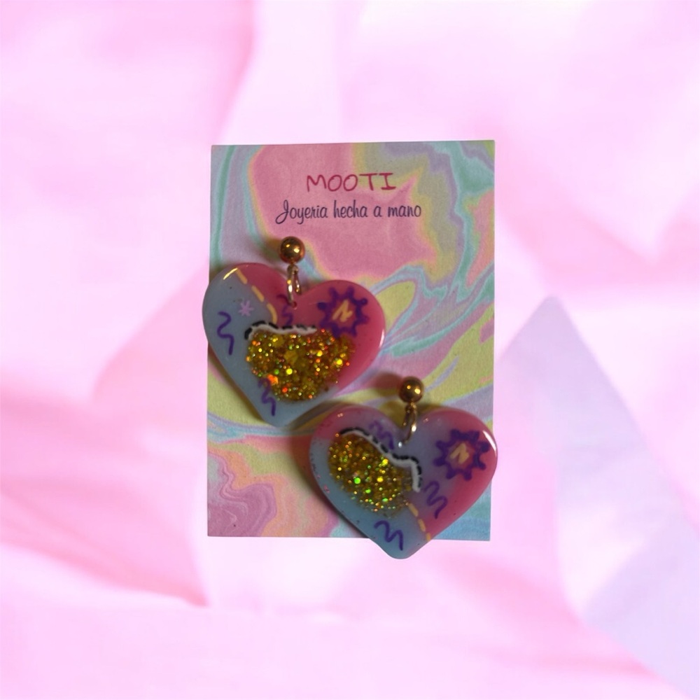 Heart-Shaped Kids Earrings - Pink And Yellow